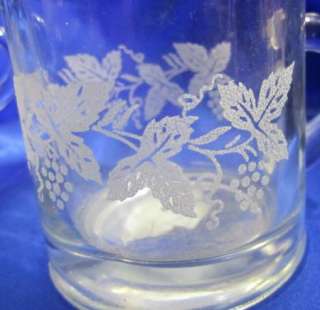 Depression Glass Etched Creamer and sugar grape leaves  