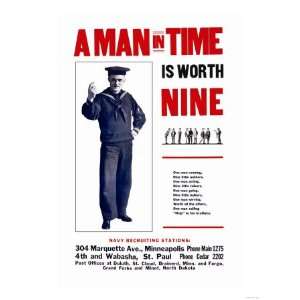  A Man in Time is Worth Nine, U.S. Navy, c.1917 Giclee 