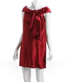 style #300689301 crimson sateen tie detail off the shoulder dress