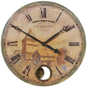  Italian Villa Print Wall Clock With Antiqued Pendulum 