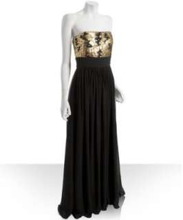 Badgley Mischka Platinum Label gold sequined strapless silk gown 