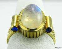 Cabochon 3.12 ct MOONSTONE & Sapphire RING   18k Yellow GOLD Vintage 
