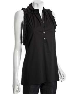 BCBGMAXAZRIA black stretch cotton sleeveless ruffle tunic