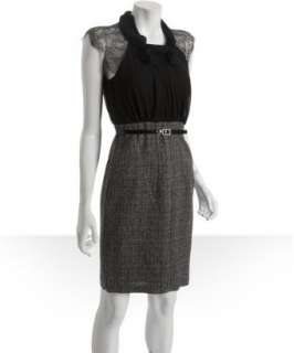 Max & Cleo black tweed lace detail combo belted dress   up to 