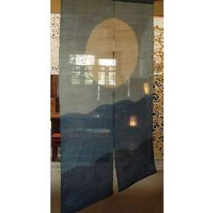  Japanese Noren, AA1, ocean and moon, linen door way curtain 