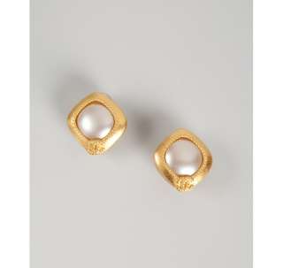 Chanel gold faux pearl clip on earrings