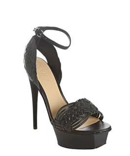 black leather Kesha woven platform sandals