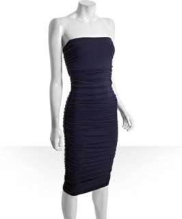 Intellexual Property navy jersey ruched strapless dress