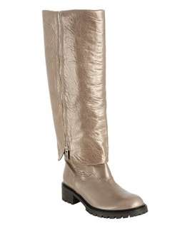 Fendi petrol metallic leather zucca detail cuffed tall boots
