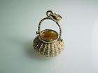 14k GOLD 3D NANTUCKET BASKET W/ MOVEABLE HAND CHARM SOLID pendant 