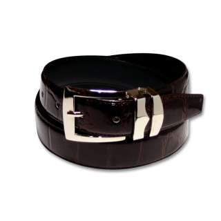 Croc BROWN Bonded Leather Belt Silver Tone Buckle sz 36  