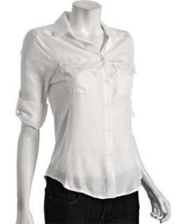 linQ white silk ribbed side button front shirt  