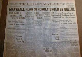 1948 newspaper headlines MARSHALL PLAN   US to aid EUROPE Recovery 