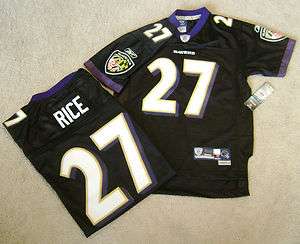 RAY RICE Baltimore Ravens Reebok NFL Equipment Sewn Jersey sz Youth L 
