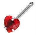 Red 3mm Heart CZ Surgical Steel Nose Ring Bone 20GA  