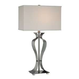   Table Lamp, Polished Steel Metal with Fabric Shade