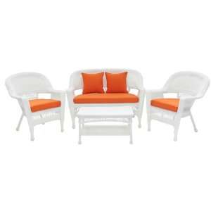   White Wicker Conversation Set   Orange Cushions Patio, Lawn & Garden