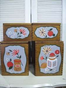 VINTAGE HAND PAINTED DOVETAILED WOOD CANISTER SET  