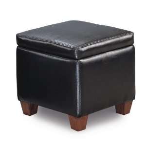  Black Modern Cube Vinyl Storage Footstool / Ottoman with 