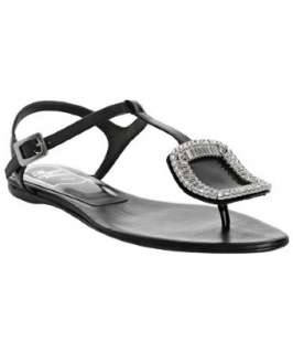 Roger Vivier black patent leather jeweled thong sandals   up 