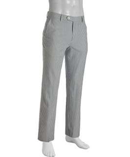 Tommy Hilfiger blue white striped flat front seersucker pants