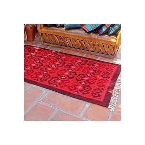 NOVICA Zapotec wool rug, Scarlet Seashells (4.5x6.5)  