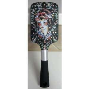 Ed Hardy Brush Large Paddle Brush Geisha Girl Tattoo Swarovski Crystal 