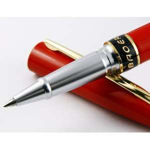   Classic Fire Red Golden Carved Ring Roller Ball Pen