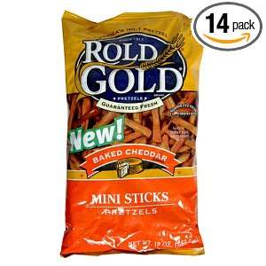 Rold Gold Mini Stick Baked Cheddar Pretzels, 10.25 Ounce Bags (Pack of 