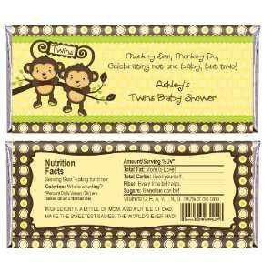  Twin Monkeys Neutral   Personalized Candy Bar Wrapper Baby 