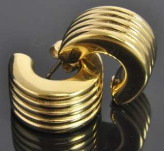   Italian Estate Vintage 14K Yellow Gold Fluted Semi Hoop Post Earrings