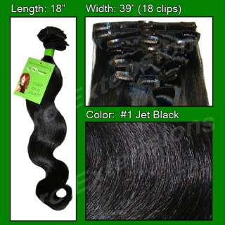 Jet Black Clip on in Hair Extensions 20 Body Wave  