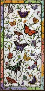 RAINBOW BUTTERFLY BOTANICAL STAINED GLASS WINDOW PANEL  