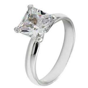 Sterling Silver Engagement Ring With Princess Cut Cubic Zirconia in 