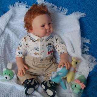 Reborn into Baby Boy (Sandy Faber Doll) Human Hair, GHSP Strawberry 