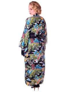 Vintage Shirokiya Japan Kimono Robe Coat Long Rayon 1950S One Size 