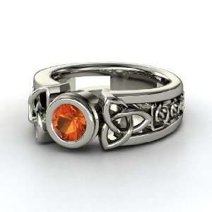  Celtic Sun Ring, Round Fire Opal Palladium Ring Jewelry