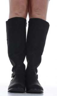 Womens Black Riding Winter Ladies Flat Wide Calf Leg Knee High Boots 