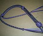   Leather Twin Lash Round Braid Quirt, Riding Crop, Purple & Black Braid