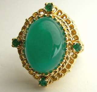   Fanciful Retro Colombian Emerald Cabochon & Gold Cocktail Ring  