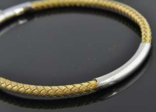 Roberto Coin Two Tone 18K Gold Woven Basketweave Italian Bangle 