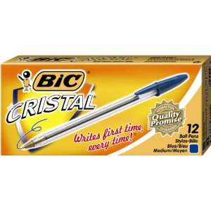  BIC Cristal Stic Ball Pen, Medium Point , 1.0 mm, Blue, 12 
