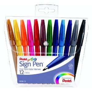  Pentel Felt Tip Sign Pen, Set of 12 Assorted Colors (S520 