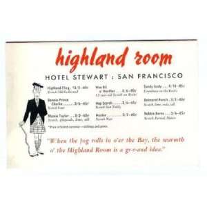  Highland Room Hotel Stewart San Francisco Scotch Whisky 
