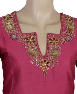 deep neck cotton silk kurta blouse with zardosi sequins work