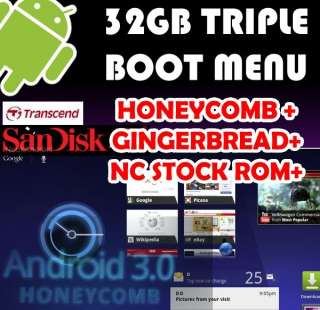   GINGERBREAD HONEYCOMB TRIPLE BOOT 32GB ROOTED Micro SD FOR NOOK COLOR
