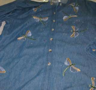 Quacker Factory dragonfly jean blouse pants medium new  