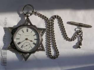   Fusee English lever silver watch Jewish star of David and chain ,c1890