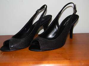 NEW Black Sequined Peep Toe Heels Slingback Pumps 9 M  
