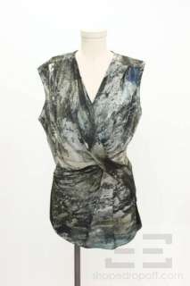 Helmut Lang Grey & Multicolor Silk V Neck Top Size Small  